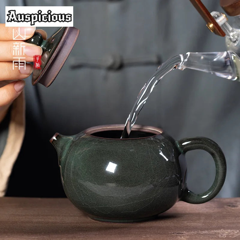 Theiere artisanale celadon craquele 300ml style longquan luxe - vue 6 sur 7