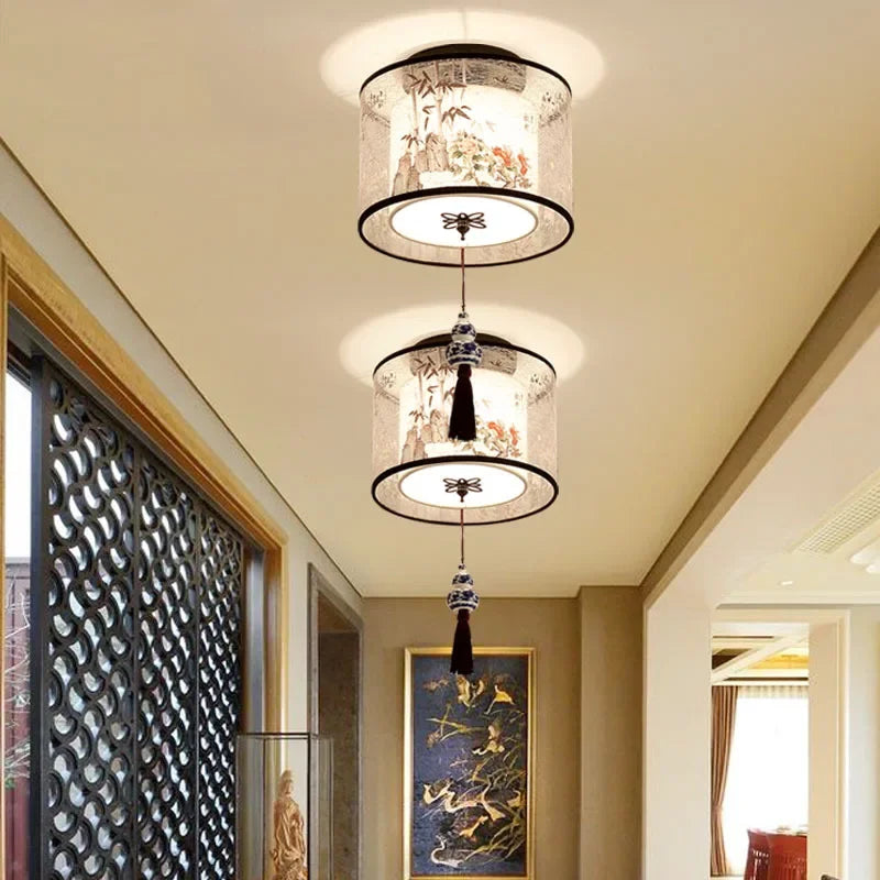 lustre chinois créatif lotus éclairage suspendu peinture décorative - vue 4 sur 27