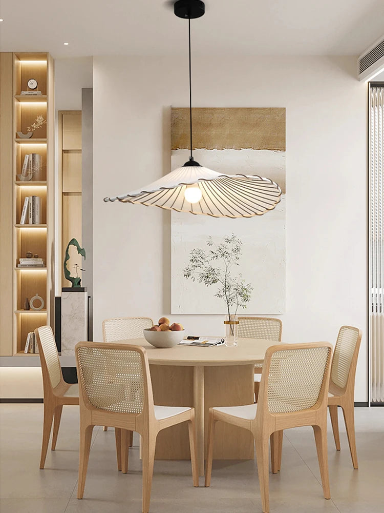 Tissu nordique suspension LED lumière Restaurant chambre salle à manger décoration de la maison Lustre créatif coton lin chapeau Lustre lampe - vue 7 sur 9