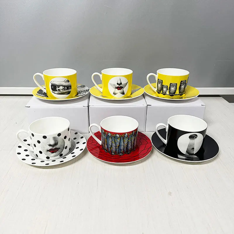 Tasse porcelaine fine visage italien design artistique bureau