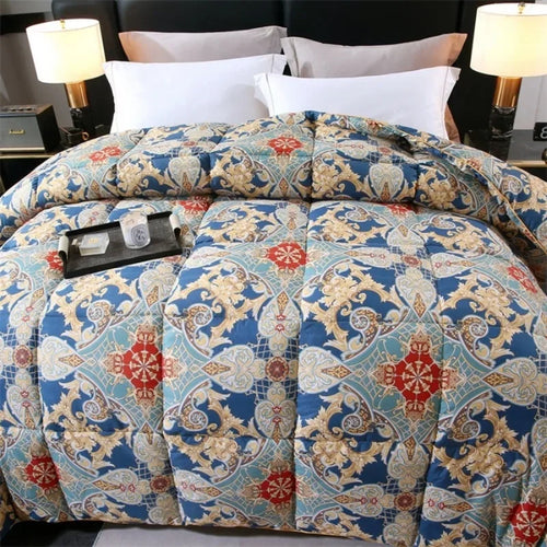 New 95 printed hotel down quilt thickened warm white goose down winter quilt , easy temperature locking - vue 4 sur 6