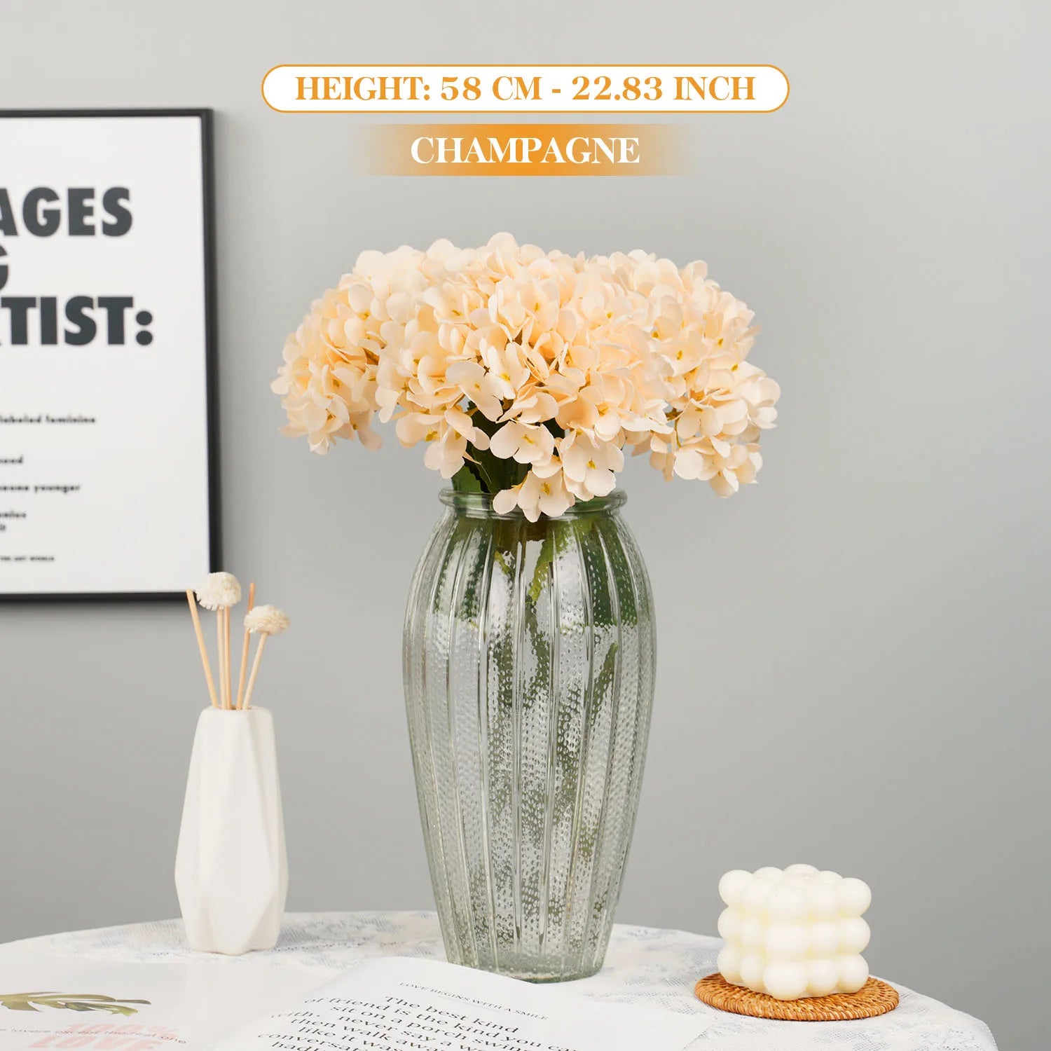 bouquet d'hortensias artificiels en soie pour mariages et décorations festives - vue 13 sur 19