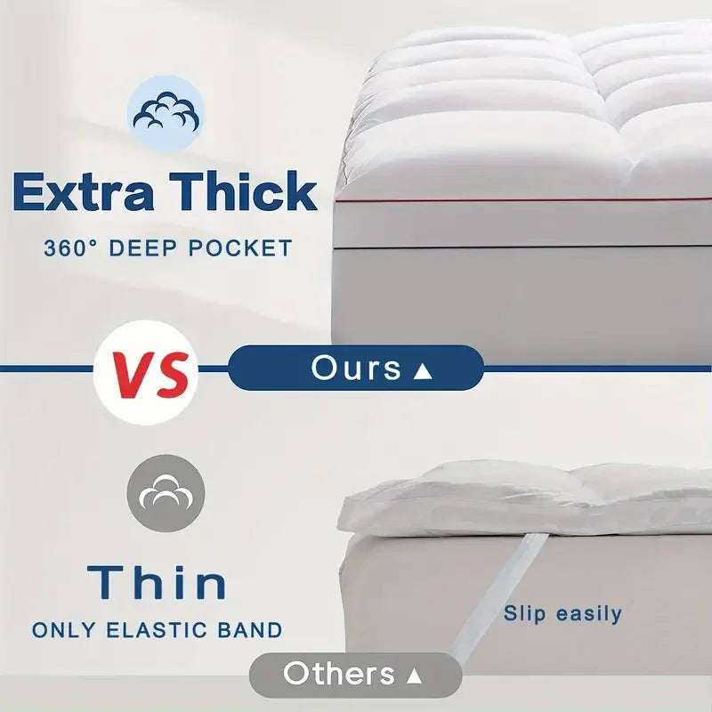 1pc Cooling Mattress Pad, Premium Zoned Quilted Fitted Mattress Topper, Breathable Fluffy Soft Mattress Cover, Machine - vue 4 sur 7