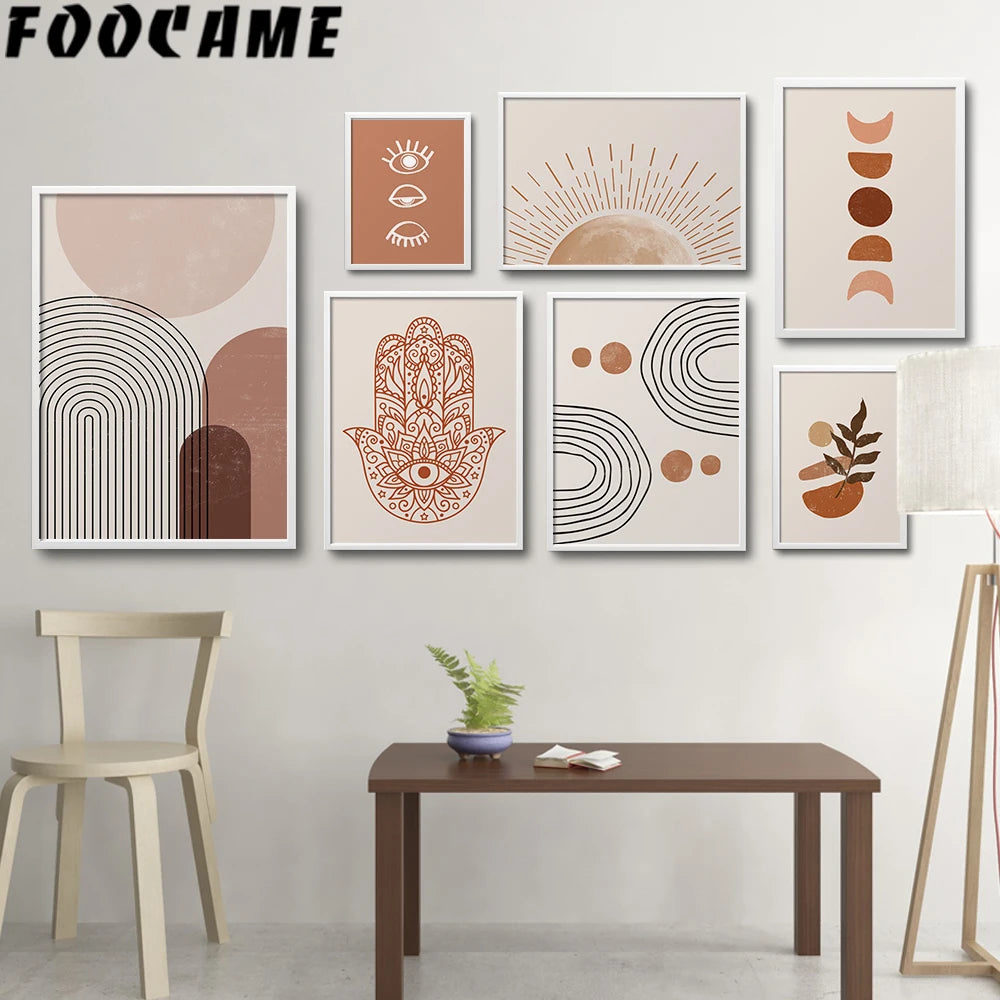 abstrait géométrie ligne soleil levant lune toile déco murale - vue 3 sur 13