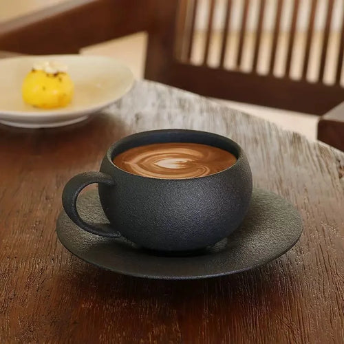 Mug ceramique style pierre volcanique avec soucoupe