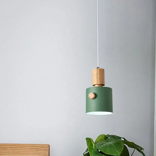 Suspension en bois nordiques LED Macaron à tête unique lampe décorative d'intérieur suspendue pour salon salle à manger luminaires de chambre à coucher - vue 2 sur 9