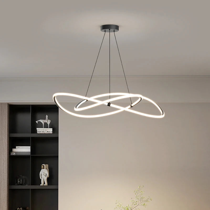Black White Art Design Bedroom Pendant Lamps 60cm 80cm 100cm Minimalist Spiral Ring Hanging Light for Living Room Dining Room - vue 4 sur 11