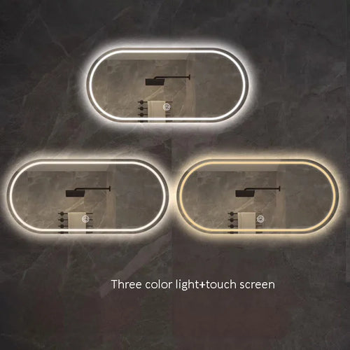 miroir intelligent elliptique lumineux anti-buée trois couleurs mural - vue 7 sur 18