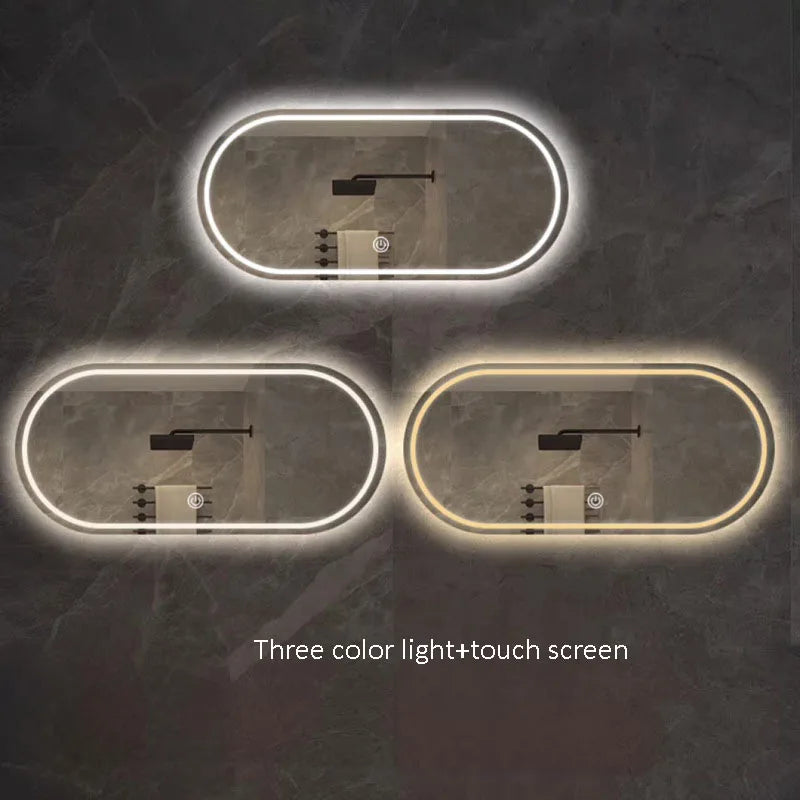 miroir intelligent elliptique lumineux anti-buée trois couleurs mural - vue 6 sur 18