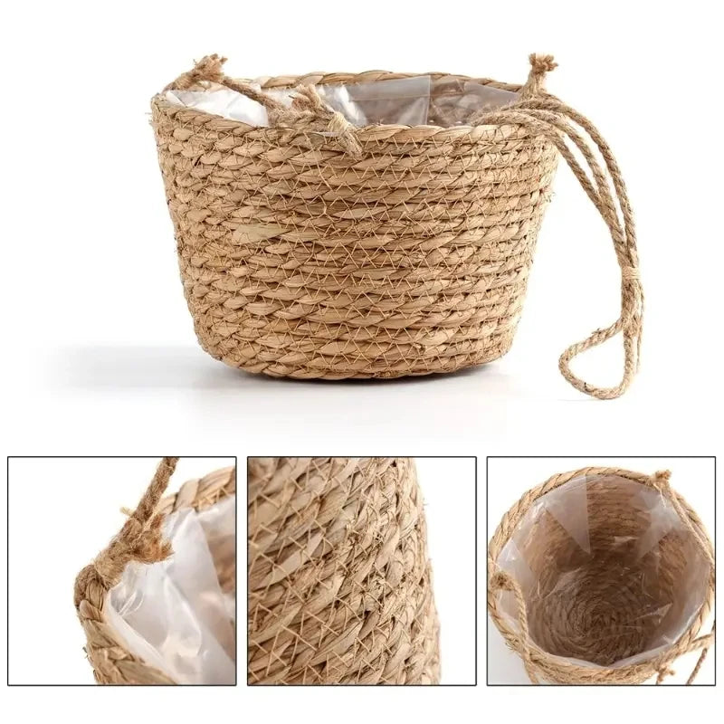 1 Set, Garden Hanging Planter Macrame Plant Storage Basket Jute Rope Woven Indoor Outdoor Flower Pot Holder Plant Hangers Home D - vue 4 sur 6