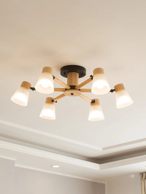 lustre nordique décoratif en verre et bois