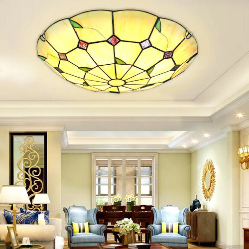 Plafonnier méditerranéen chambre vitrailplafonnier salon salle à manger couloir balcon Tiffany éclairage Led - vue 5 sur 6