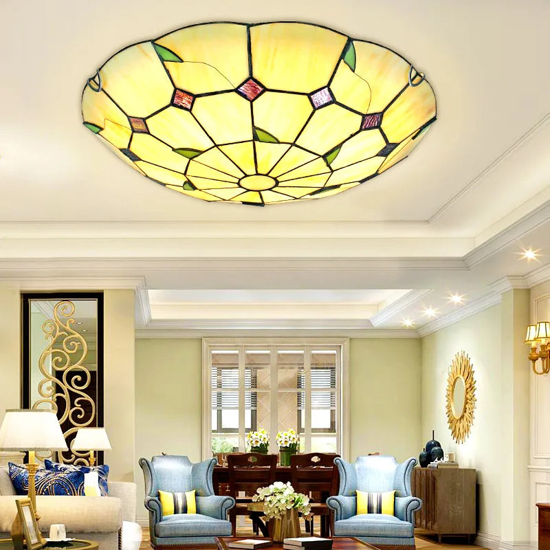 Plafonnier méditerranéen chambre vitrailplafonnier salon salle à manger couloir balcon Tiffany éclairage Led - vue 5 sur 6