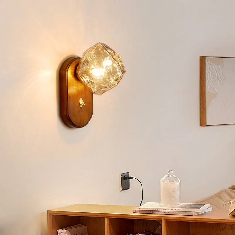 applique murale led en bois avec interrupteur et verre - vue 4 sur 9