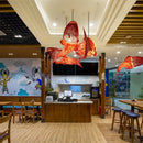 suspension Moderne en bois gros poisson lumières style chinois bambou créatif restaurant