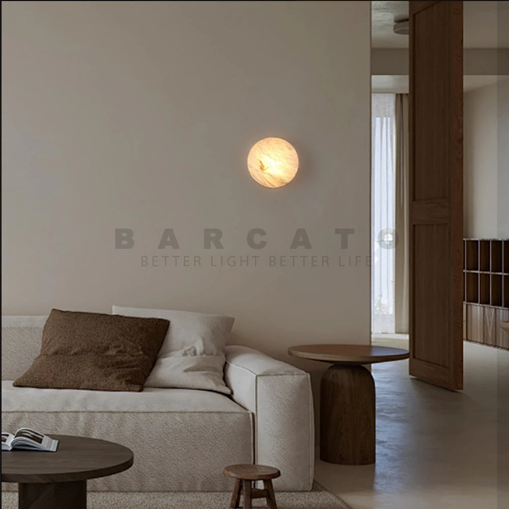 applique murale en marbre dolomite design nordique éclairage intérieur rond - vue 5 sur 6