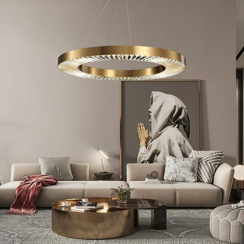 lustre cristal design moderne en acier inoxydable doré suspendu - vue 3 sur 10