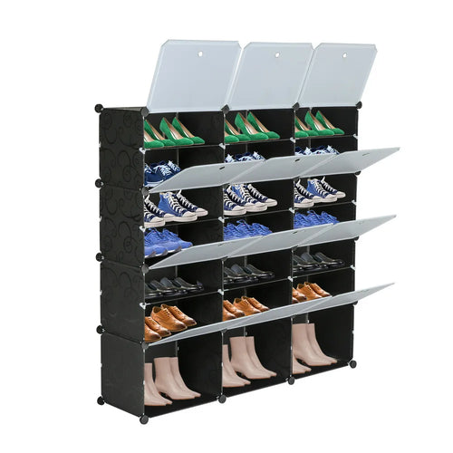 7-Tier Portable 42 Pair Shoe Rack Organizer 21 Grids Tower Shelf Storage Cabinet Stand Expandable for Heels, Boots, Slippers, Bl - vue 2 sur 6