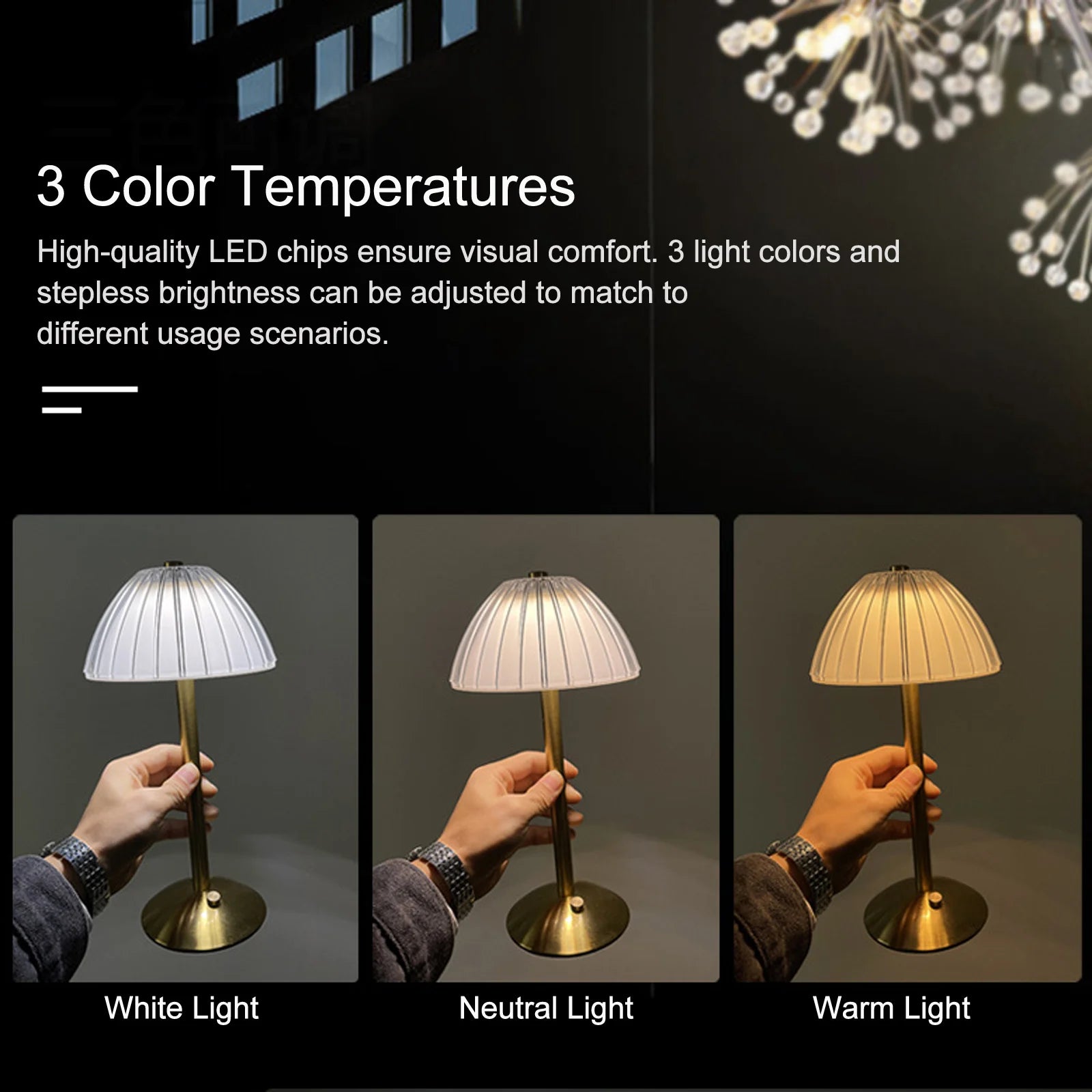 Lampe de bureau rechargeable USB dimmable 3 couleurs LED - vue 7 sur 6