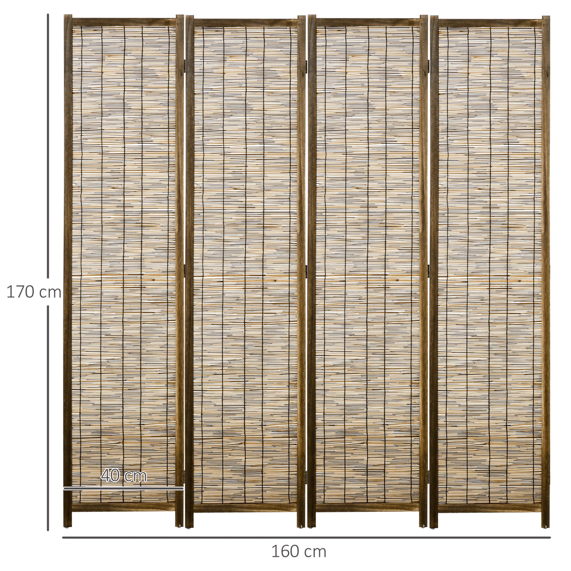 HOMCOM 4 panel folding wooden and Reed 160x1.8x170 cm Natural - vue 3 sur 7