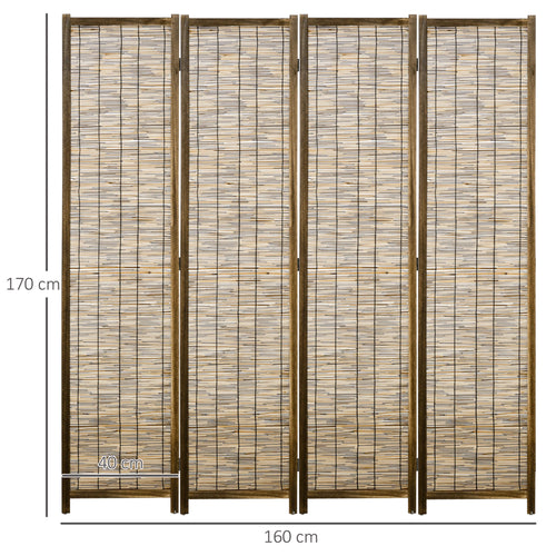 HOMCOM 4 panel folding wooden and Reed 160x1.8x170 cm Natural - vue 4 sur 7
