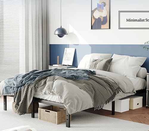 Metal Bed Frame – Heavy Duty Mattress Foundation with Anti-slip Steel Slat Support, Durable Platform Base with Underbed Storage - vue 3 sur 12
