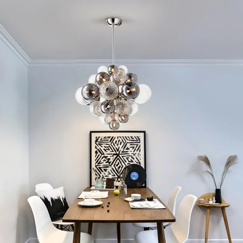 lustre moderne en verre à bulles lumière argentée or suspendu luxueux - vue 4 sur 10