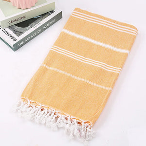 Turkish cotton beach towel with fringes and stripes, quick drying
