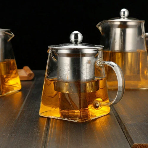 Théière verre résistant avec infuseur inox transparente élégante