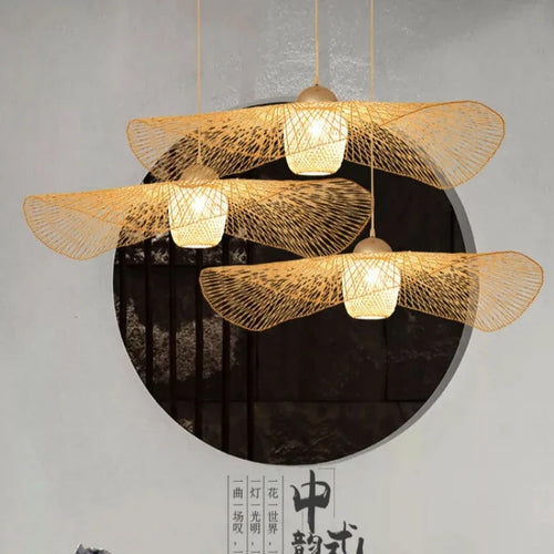 lustre en bambou tissé style japonais pour décoration moderne