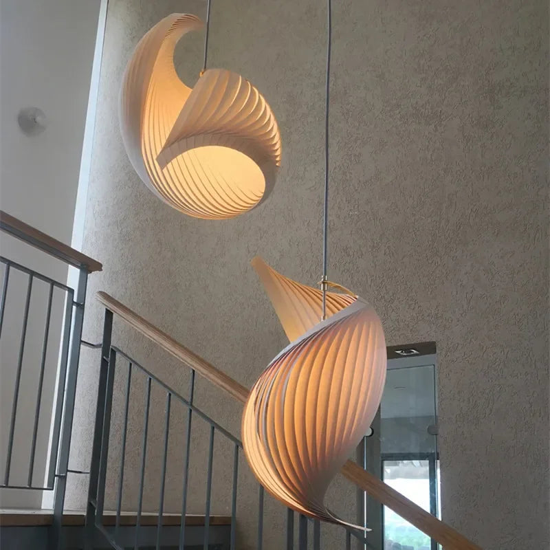 suspension japonaise en bois finition plissée artisanale - vue 5 sur 16
