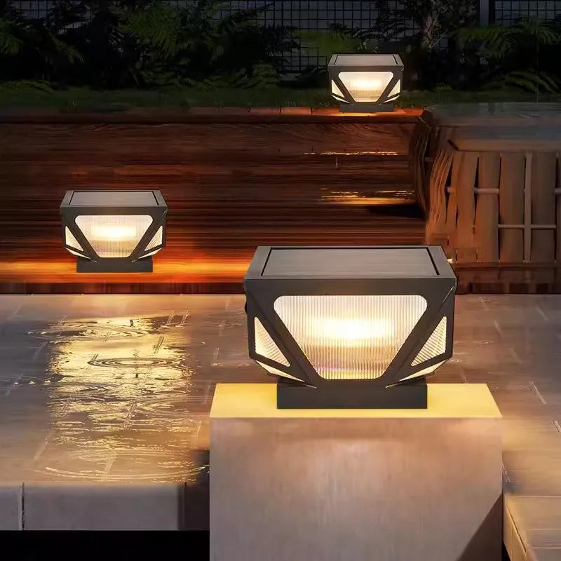 pilier lumière solaire extérieure étanche pour jardin villa - vue 7 sur 14