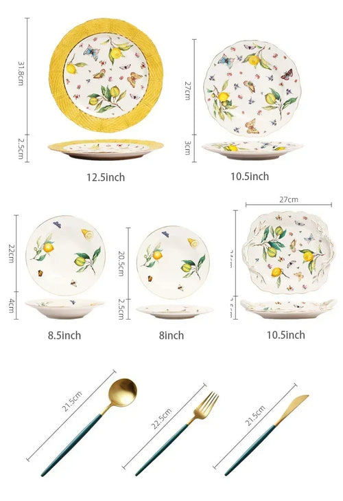 assiette en céramique motif citron style européen élégant