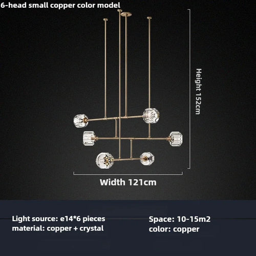 lustre en cristal de style américain en cuivre moderne - vue 10 sur 10