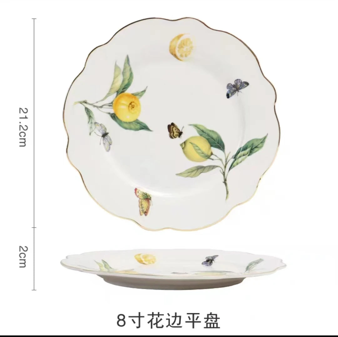 Assiette ceramique motif citron style europeen cuisine decoratif