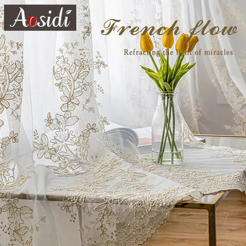 Voilage tulle brodé floral rideau moderne salon chambre - vue 2 sur 7