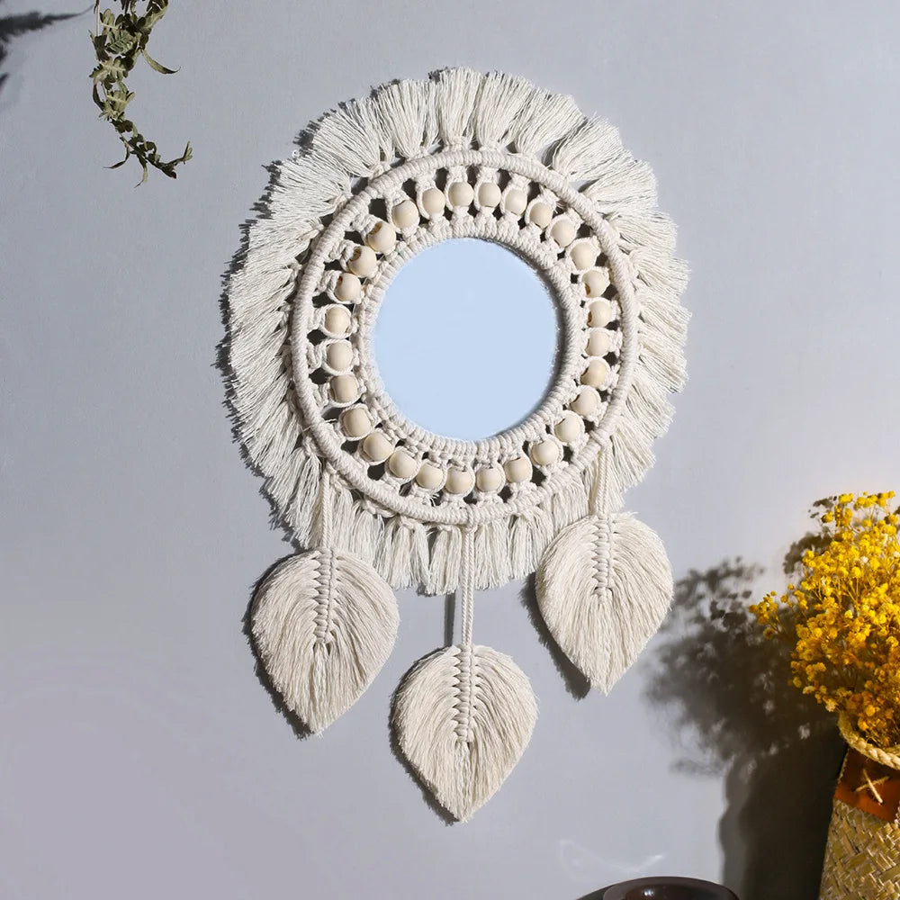 miroir mural en macramé style bohème pour décoration intérieure - vue 8 sur 13