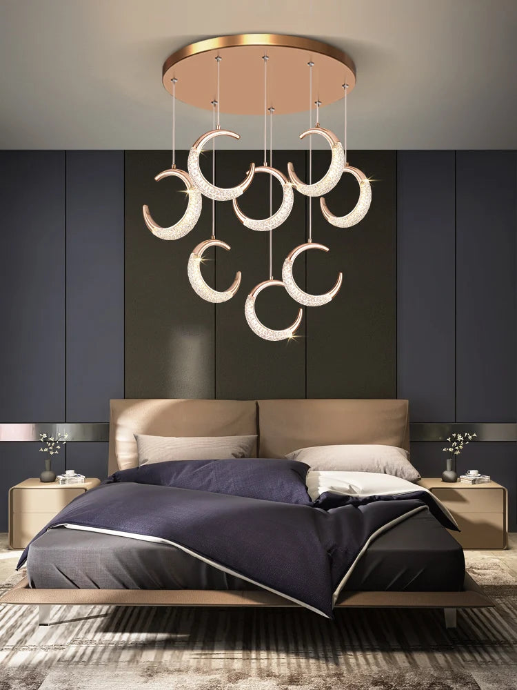 lustre led lune éclairage d'escalier intérieur villa restaurant - vue 4 sur 14