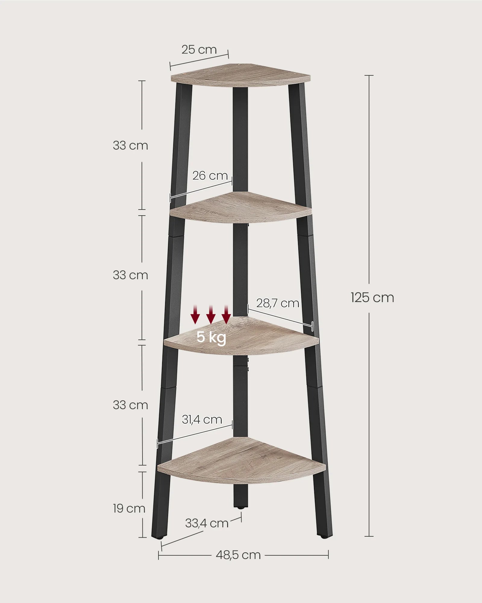 VASAGLE Corner Shelf Unit, 4-Tier Corner Shelf, Ladder Shelf for Living Room, Bookshelf or Plant Stand, Industrial Accent - vue 4 sur 8