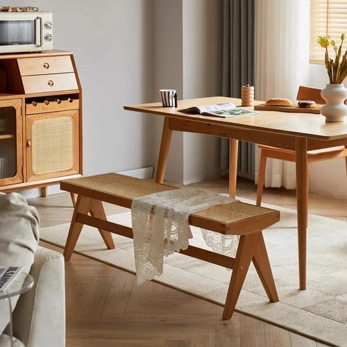 banc en rotin tressé style japonais ancien pour petit espace - vue 3 sur 18