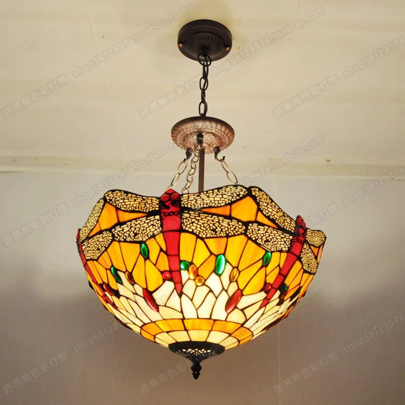 lampe de chevet libellule style européen en verre tiffany - vue 2 sur 6