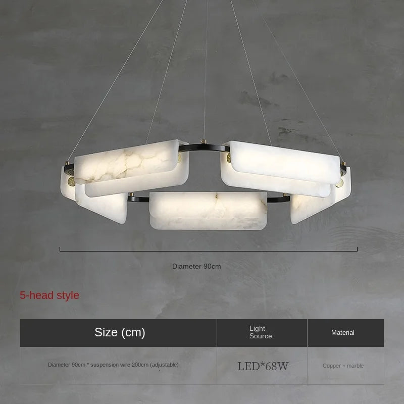 lustre en marbre naturel pur et cuivre design lumineux moderne - vue 10 sur 11