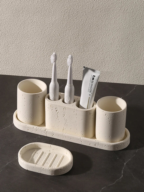 Wabi-Sabi-Electric Toothbrush Holder Set, Bathroom Toothbrush Cup, Vanity Desktop Storage Tray, Home Decoration - vue 3 sur 14