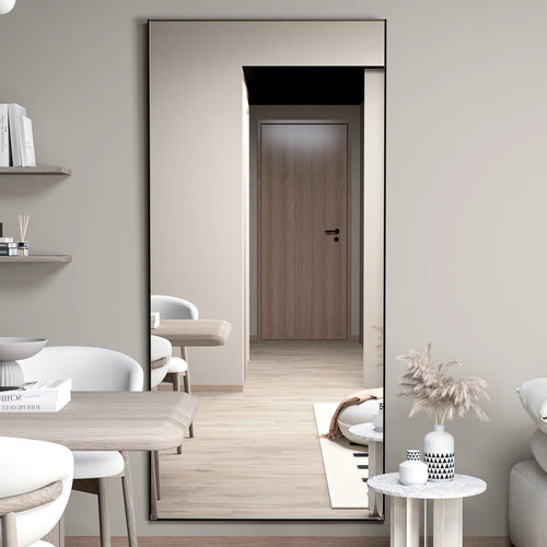 CASSILANDO Full Length Mirror 65" * 24 ", Floor Standing Mirror,  Black Metal Frame Mirror， Full Body Mirror