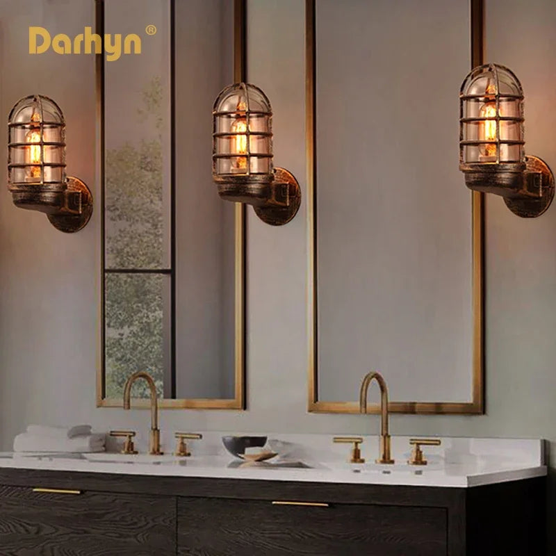 Rétro verre applique murale industrielle extérieure intérieure LED étanche applique murale Loft salon allée patio éclairage décoratif Lustre - vue 5 sur 9