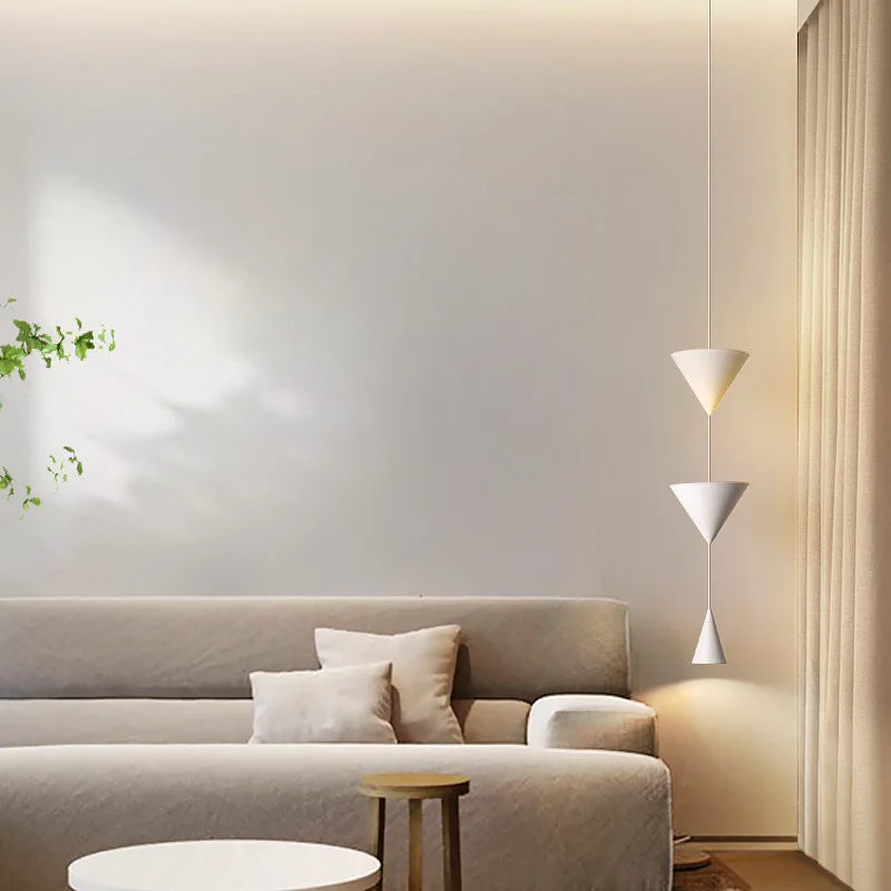 Suspension de chevet de chambre à coucher moderne simple conception de cône blanc noir LED lustre suspendu lumière pour salon intérieur barre 220V - vue 5 sur 8