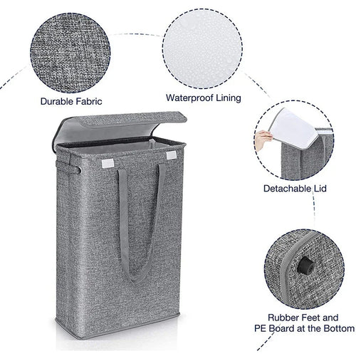45L Slimline Laundry Hamper with Lid, Family Bathroom Life Clothes Pants Storage Dirty Clothes Basket Folding Laundry Basket - vue 5 sur 9
