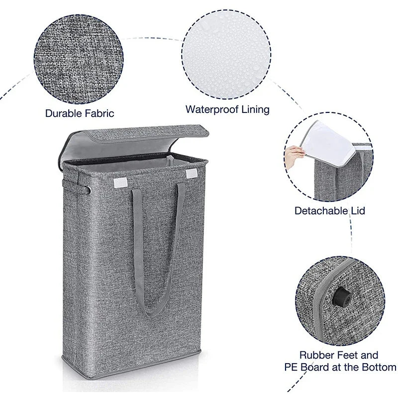 45L Slimline Laundry Hamper with Lid, Family Bathroom Life Clothes Pants Storage Dirty Clothes Basket Folding Laundry Basket - vue 4 sur 9