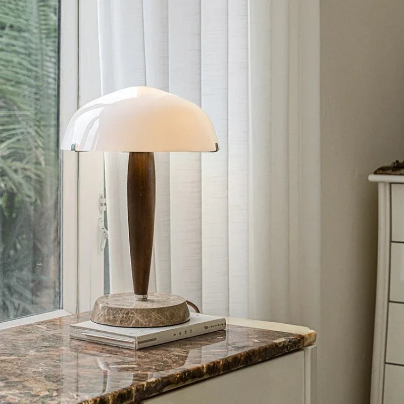 Denmark&Traraditino Herman SHY3 Walnut Wood Desk Lamp Table Light Marble Base Glass Shade - vue 4 sur 7