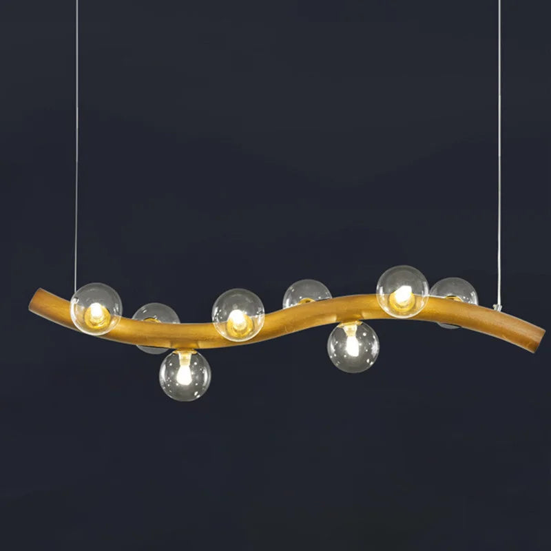 suspension luminaire en bois massif et verre simple - vue 5 sur 11